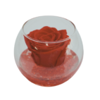 Flowercube Rossa Boccia Fondo Effetto Pietra 10 cm con rosa stabilizzata e base naturale, ideale per decorazioni eleganti e sofisticate.